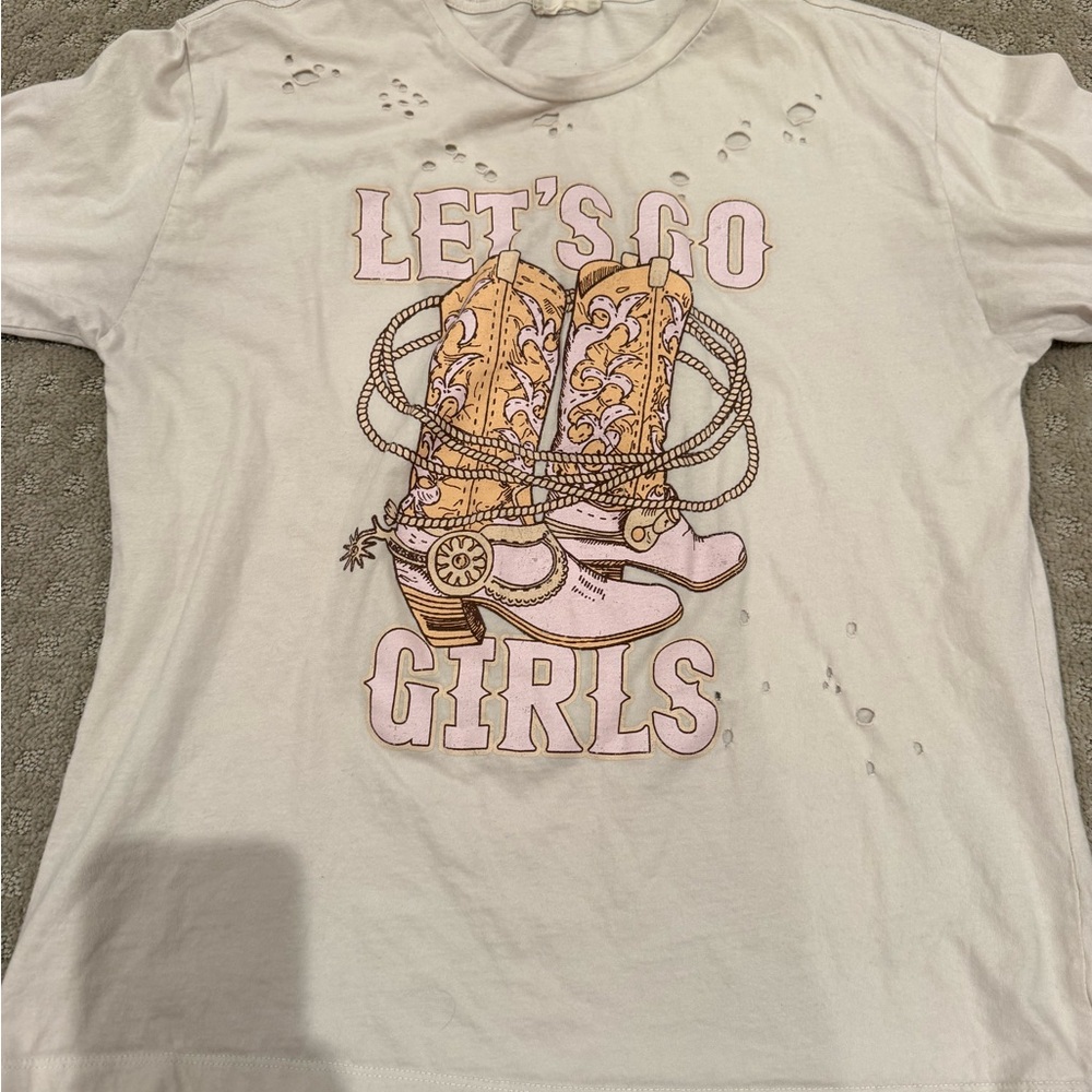 Altar'd State White Tee with Pink and Yellow Western Boot Graphic